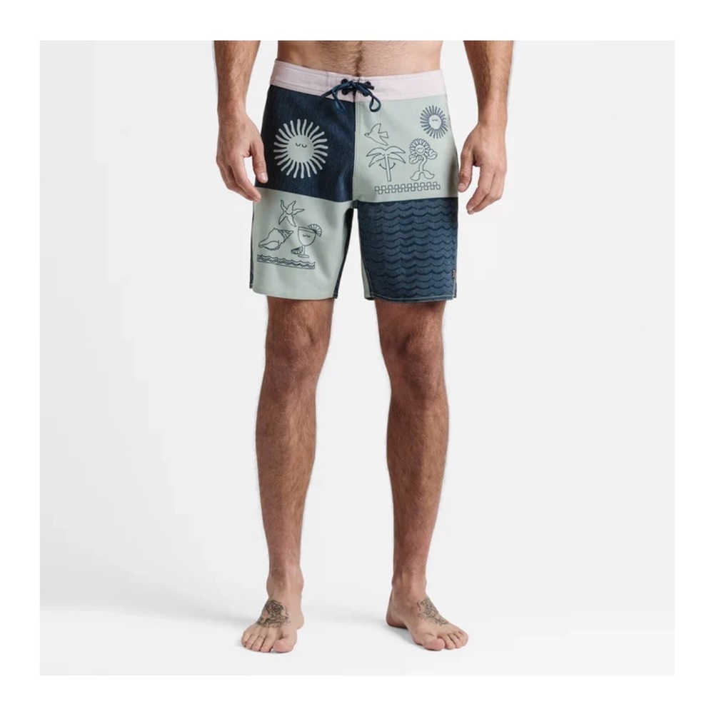 Roark Mens 36 Passage 17" Costa Chapporal Trunks Board Shorts Green Blue NEW